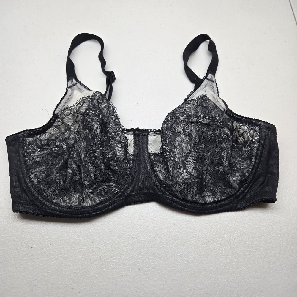 Wacoal Women Bra 36DD Black Floral Retro Chic Figure Balconette Underwired